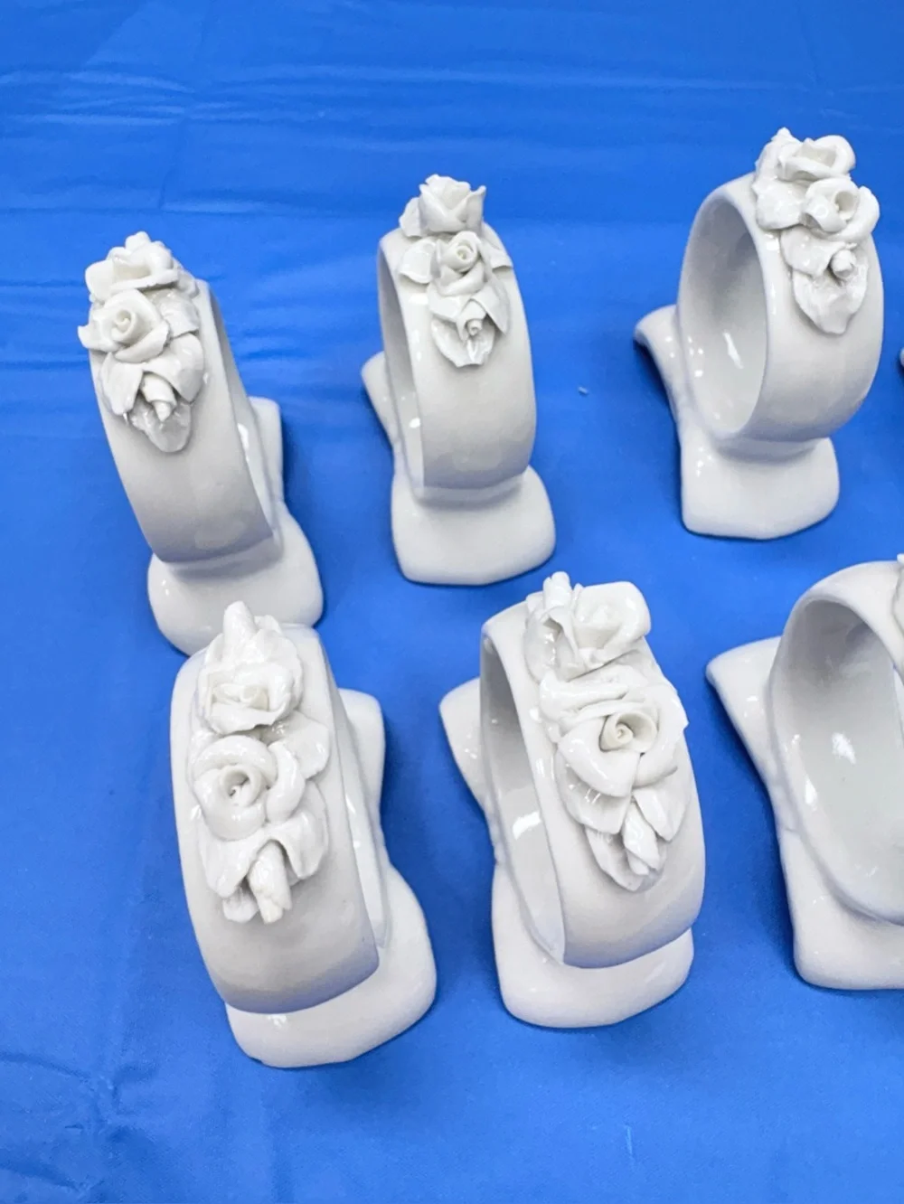 Vintage Wihelm Rittirsch Germany Porcelain Rose Napkin Rings Set of 8